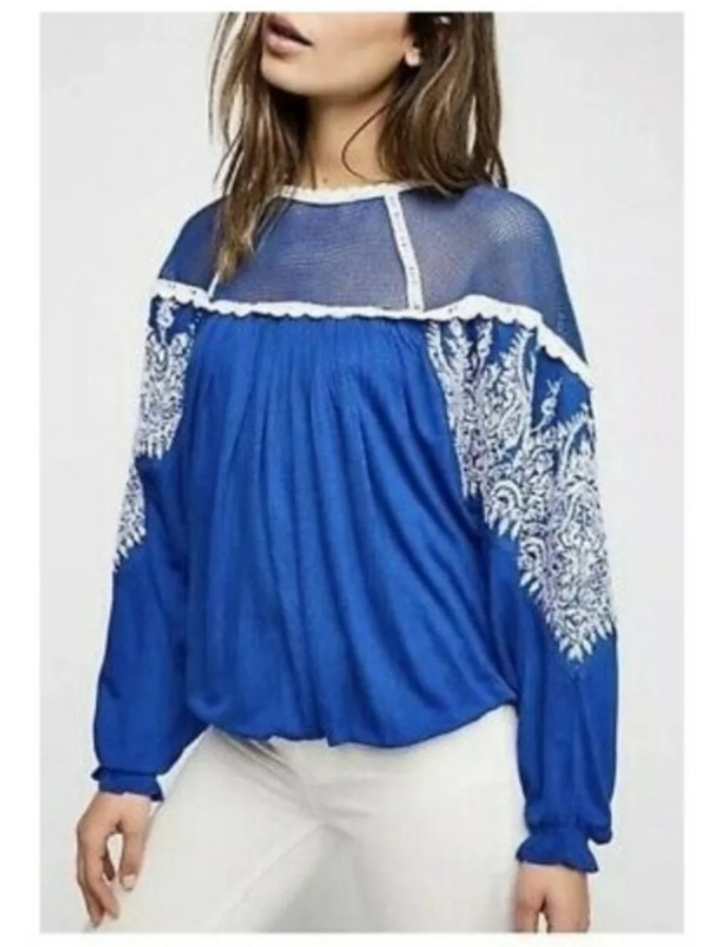 Free People Carly Embroidered Top